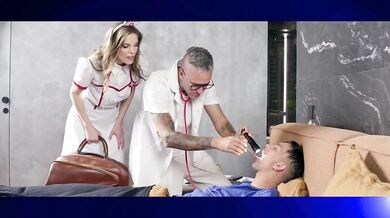 MATURE4K. Mature nurse is doing a naughty favour and bounces on her patient’s dick