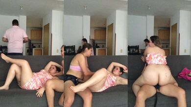 My girlfriend and I were having sex in the living room while my stepdad was on the computer.