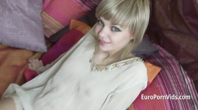 A petite, cheerful eighteen chick doing a footjob and a blowjob