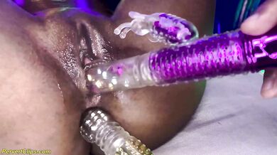 skinny oiled ebony milf all holes stretched