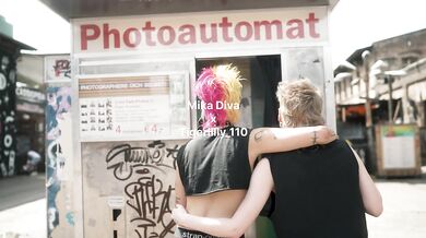 intense public making out session - two amateur lesbians like being watched in the photo booth