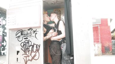 intense public making out session - two amateur lesbians like being watched in the photo booth