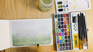 Painting a Landscape in watercolor part one real time