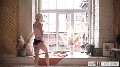 MY18TEENS - Cute blonde girl with a big natural tits fucks her pussy