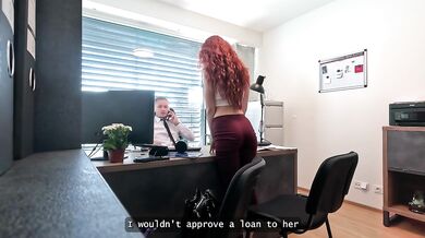 LOAN4K. Sexy business deal between hot and fit redhead and a loan manager