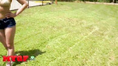 MY GF - Spencer Bradley Mows The Lawn Naked Until She Gets Spotted And Fucked By Horny Sean