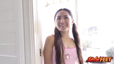 Asian Teen In Sexy Elle Voneva Socks Wants To Get Her Hairy Pussy Fucked