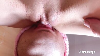 CLOSE UP slurping wet cunnilingus licking perfect delicious pussy and swollen clit cuming all over t