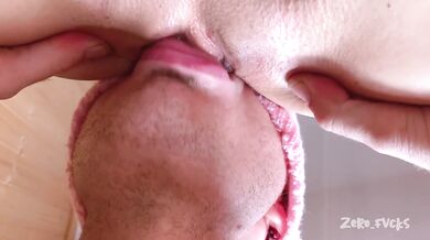 CLOSE UP slurping wet cunnilingus licking perfect delicious pussy and swollen clit cuming all over t
