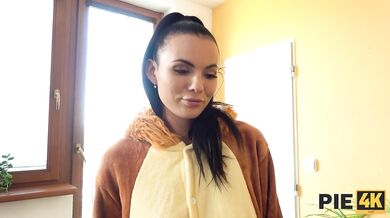 PIE4K. Girl trimmed twat filled with cum by depressed guy in pajama