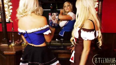 Four Big-Titted Barmaids Get Naked and Fuck Hard