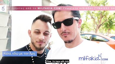 Threesome: 2 Greek Guys fuck Hot Brunette Babe in Athens
