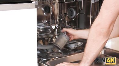 RIM4K. Angel interrupts repairer and starts licking his ass by the dishwasher