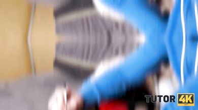 TUTOR4K. Mature geometry teacher services stud in front of her stepson