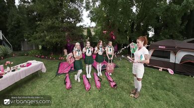 VR Bangers: Three Teen Scouts In Uniform Fuck Hard In A Camping Orgy