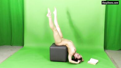 Talented naked gymnast Kim Nadara spreading legs