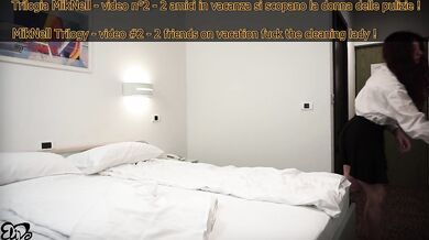 Two friends on vacation fuck the cleaning lady in the hotel | Threesome MMF