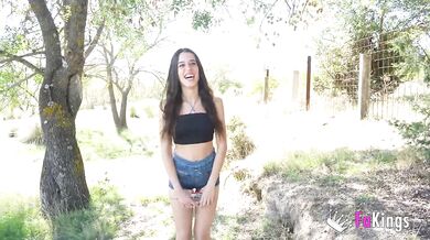 Brunette hottie Briseida Myers accepts the challenge of an OUTDOOR PICKUP!