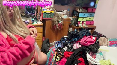 Watching Porn With My Massive Toy As I Sort My Lingerie - Another Horny Milf