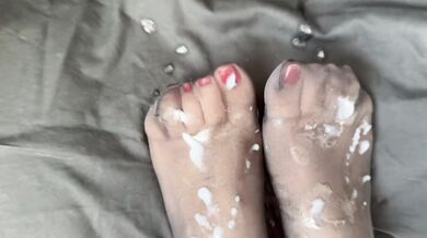 Massive Explosion of CUM on my Stockings after Footjob from heaven