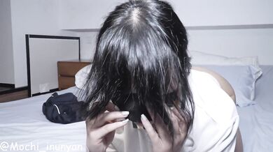 Girl in school uniform masturbates with a stuffed toy, her sexy ass is penetrated by sex toy