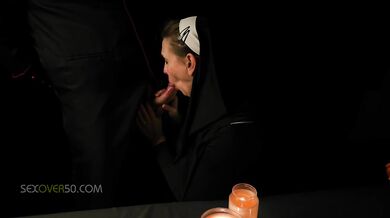 A Sexy MILF Nun is Seduced by Her Priest While She Prays and Worships At The Alter Of His Cock.