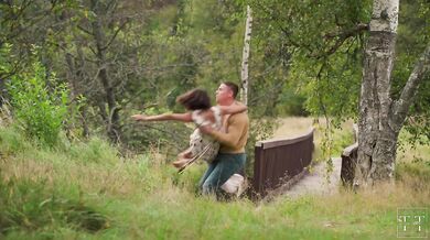 Cum all Over His Fiancée's Tits in the Woods