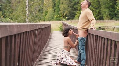 Cum all Over His Fiancée's Tits in the Woods