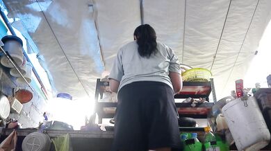Amateur Thai couple have sex in the kitchen while the wife is cooking. (Cam 2-1)
