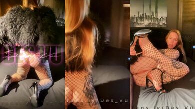 Hot tattooed blonde milf in heels fishnets gives the best footjob | bodystocking | cum on feet | heels |