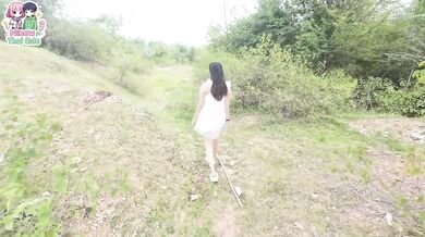 A Thai girl stops by the forest beside the walking path before playing with her pussy.