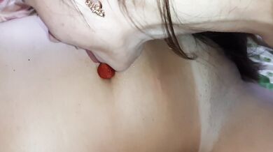 Feeding my girlfriend strawberries from pussy, belly button, tits and ass - lesbian_illusion