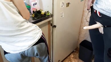 I fucked my girlfriend in the kitchen with a new strap-on vibro - lesbian_illusion