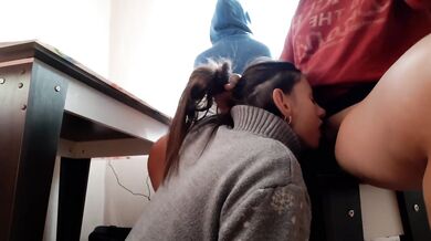 While my roommate was looking out the window and listening to music, my girlfriend was doing me