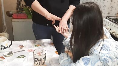 Inserted fingers into her pussy with a new manicure and fucked like a bitch with Russian conversations