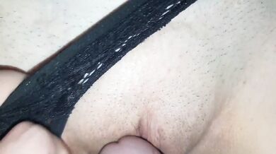 Wife with open Thai panties showing her clit and fucking hard until she gets pussy full of cum