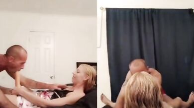 Split Screen- I ride her big dick Strap-on! She fucks my tight ass until I cum hard!!