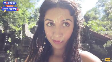 Crazy CUMWALK on Public Waterfall Full of People Blowjob in Public Toilet