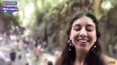 Crazy CUMWALK on Public Waterfall Full of People Blowjob in Public Toilet