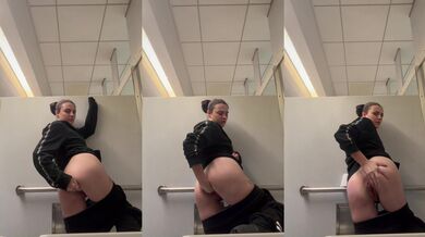 HOT—PUBLIC— SOLO FISTING IN AIRPORT BATHROOM