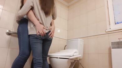 Our sex in the toilet was interrupted by a loud woman, but I still managed to - lesbian_illusion