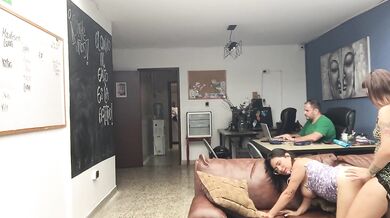 horny friends have sex in my office.