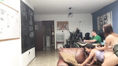 horny friends have sex in my office.