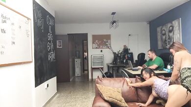 horny friends have sex in my office.