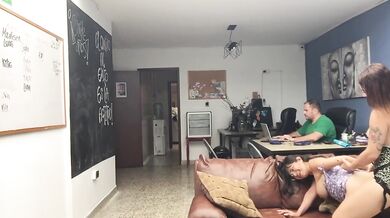 horny friends have sex in my office.