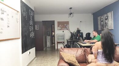 horny friends have sex in my office.