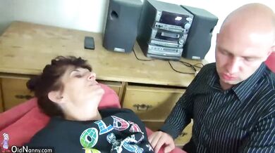 Old Granny with young lesbian and her boyfriend, OldNanny