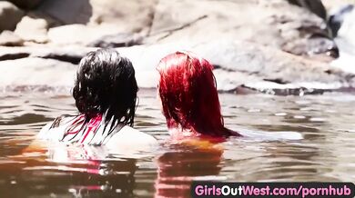 Girls Out West - Aussie lesbian babes give rimjob to each other
