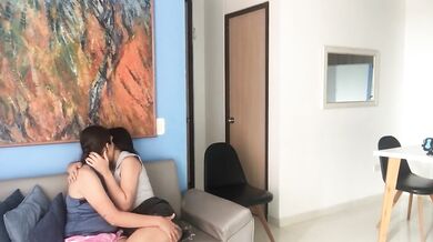 In a friend's apartment we get horny with my girlfriend