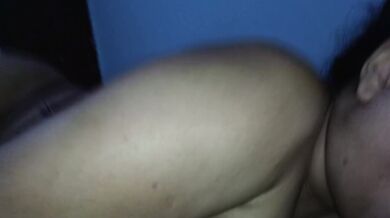Blowjob smeared with red lipstick, wiggling her lips, fucking the cuckold's hard cock.